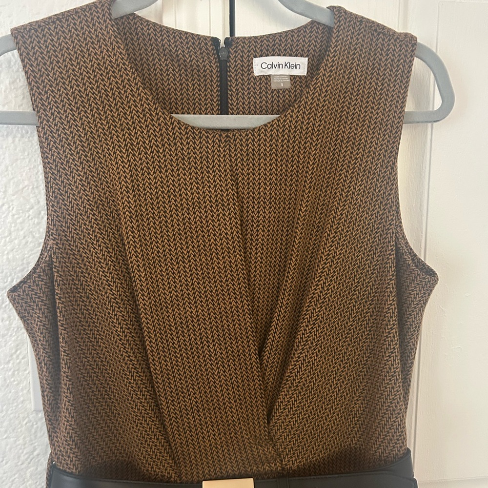 Calvin Klein Black and Brown Patterned Dress